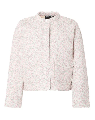 Only - Hallie Quilted Jakke - Cloud Dancer/Pink Ditsy